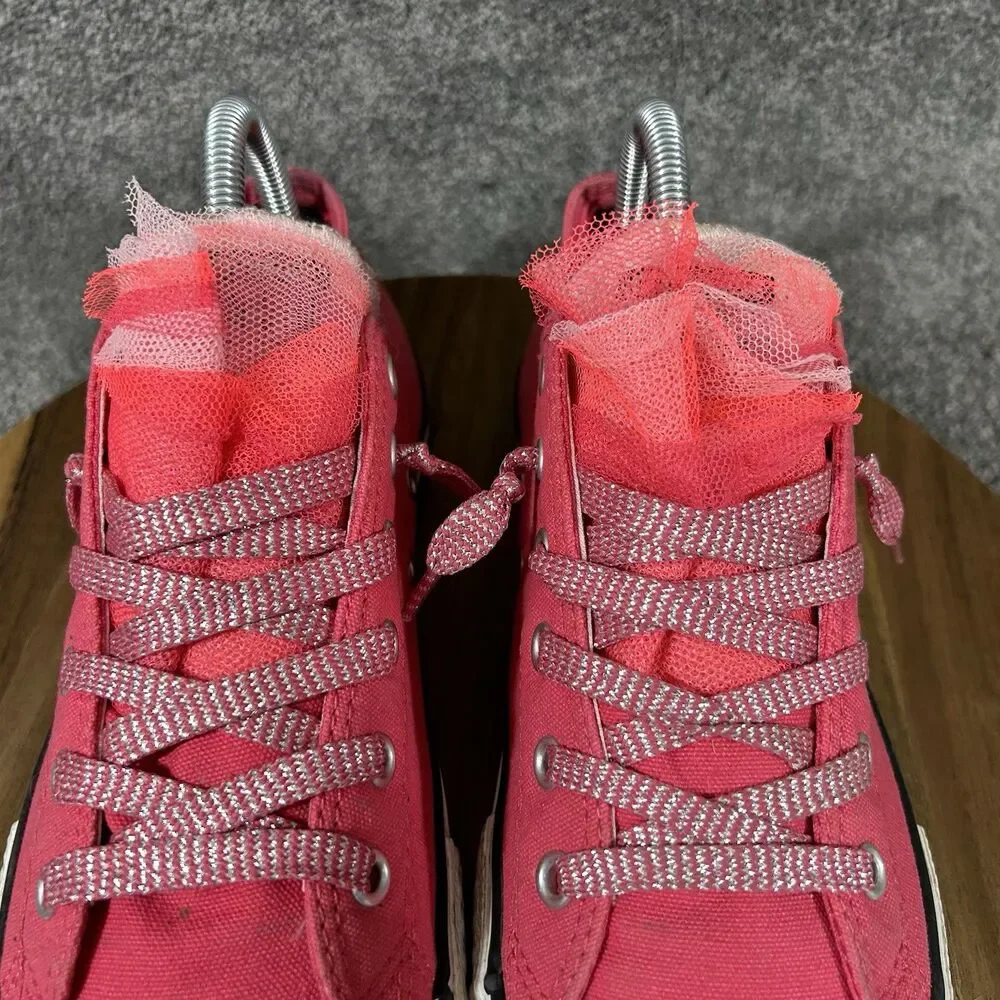 Converse All Star 640511F Junior Size 6 Hot Pink Tulle Double Tongue Shoes Used